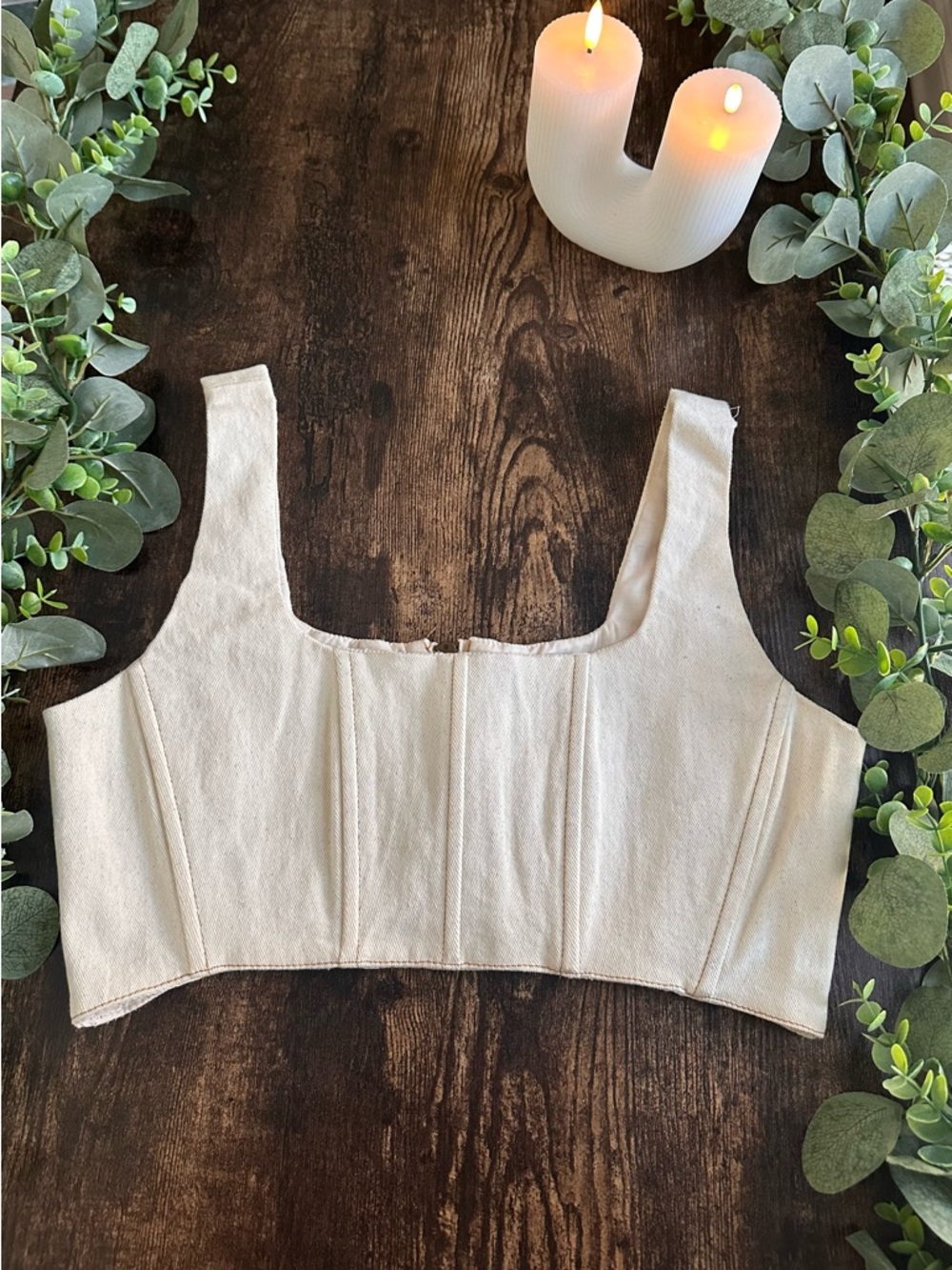 7 For All Mankind Cream Square-Neck Cropped Tank